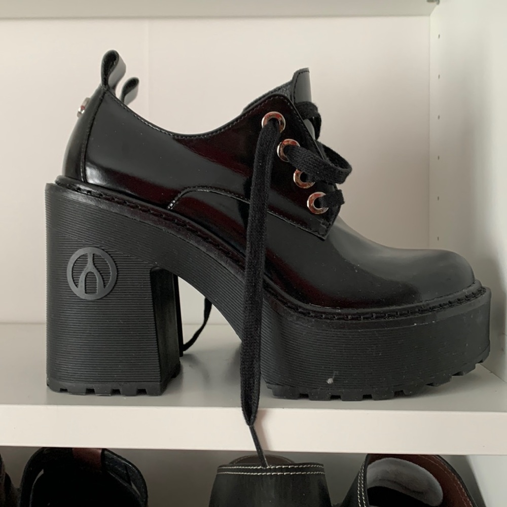 Black Platform Lace-Up Heels